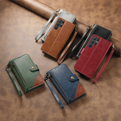 Business color-blocked leather Samsung phone case