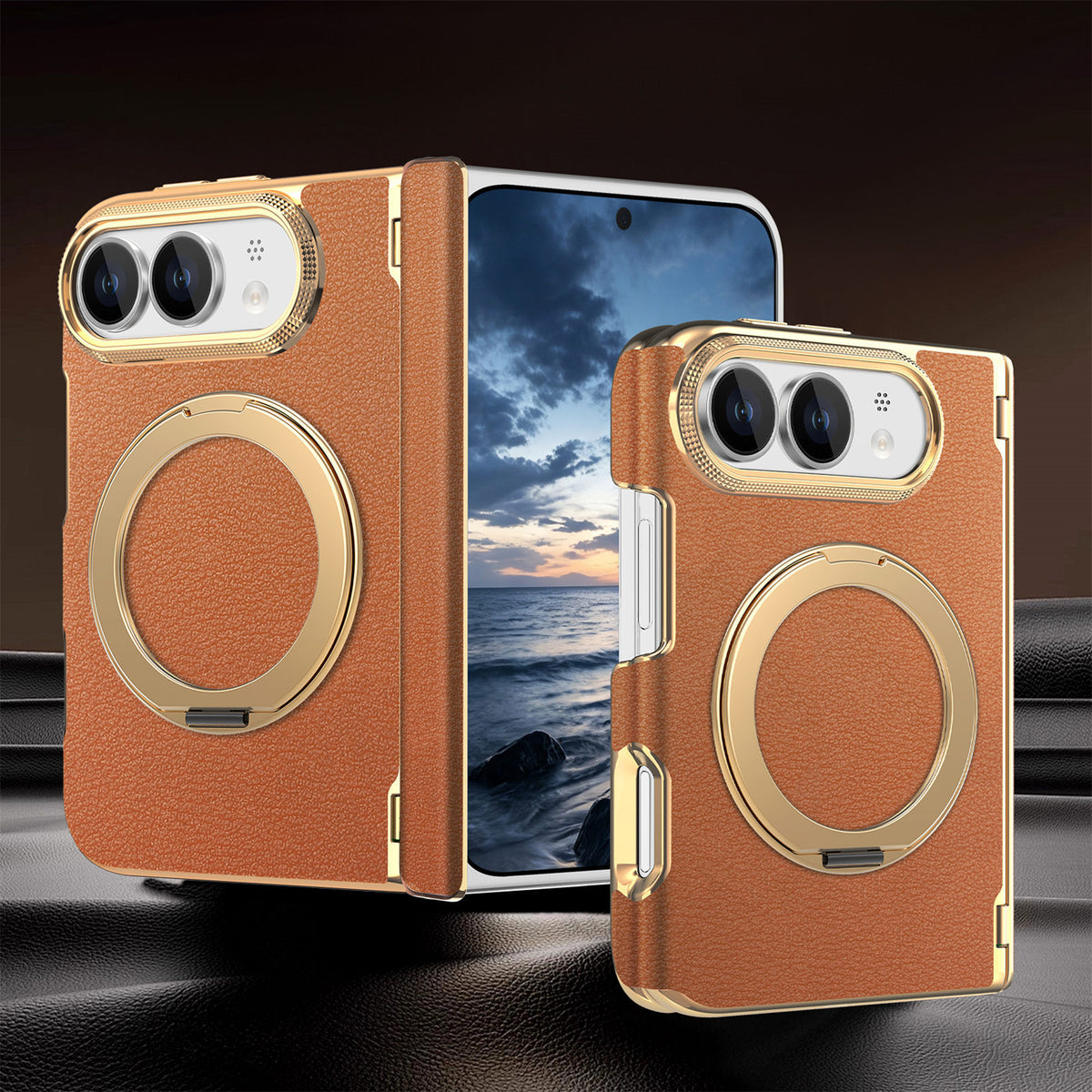 Premium Diamond Pattern Magnetic Large Window Apple Phone Case