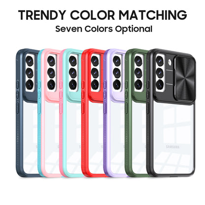Transparent color-blocked sliding window Samsung phone case