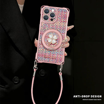 Lucky four-leaf clover rotating stand Apple phone case