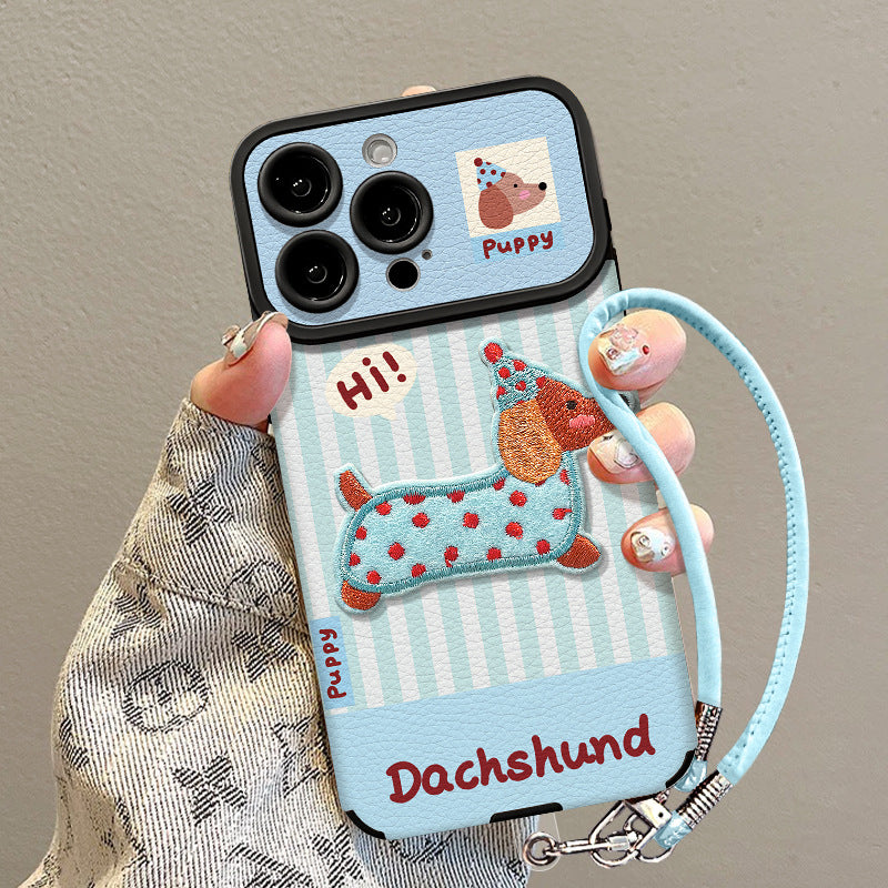 Embroidered Dog Leather Patch iPhone Case