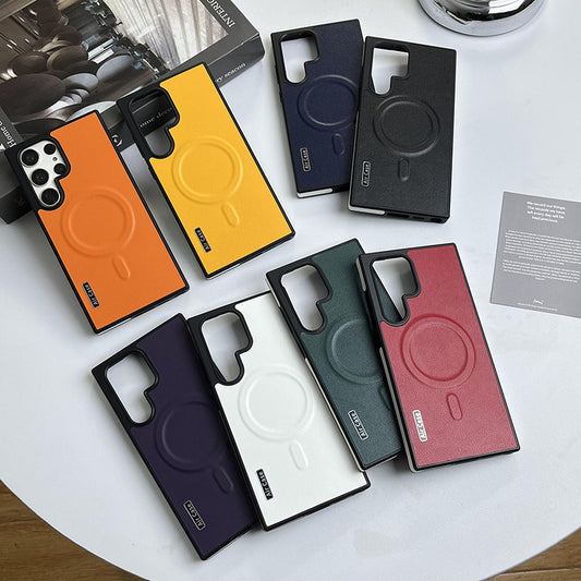 Pure color leather magnetic Samsung phone case