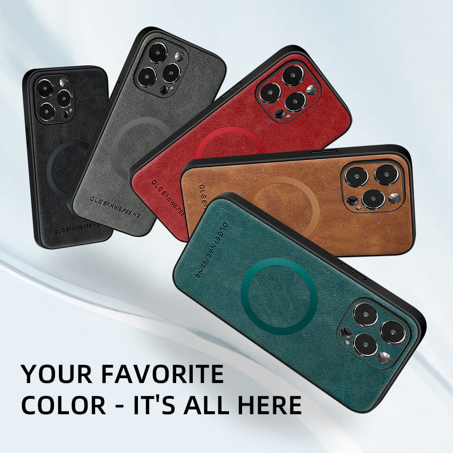 Skin-friendly cowhide textured magnetic Apple phone case