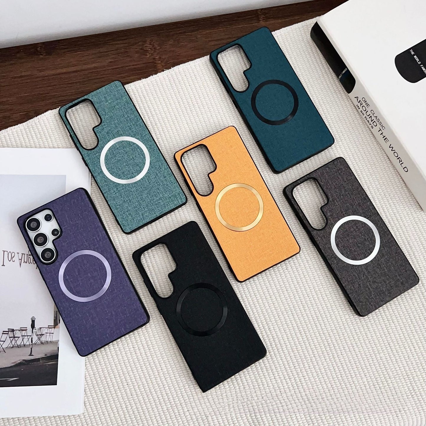 Solid color fabric magnetic Samsung phone case