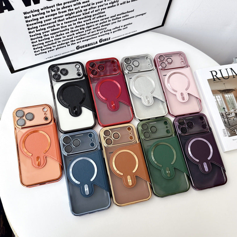 Electroplated flip case with card slot and magnetic closure for Apple iPhone
