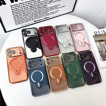 Electroplated flip case with card slot and magnetic closure for Apple iPhone