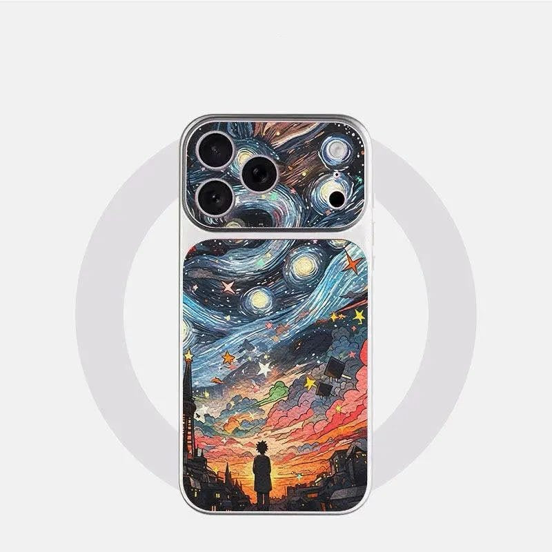 Oil painting starry sky lambskin iPhone case