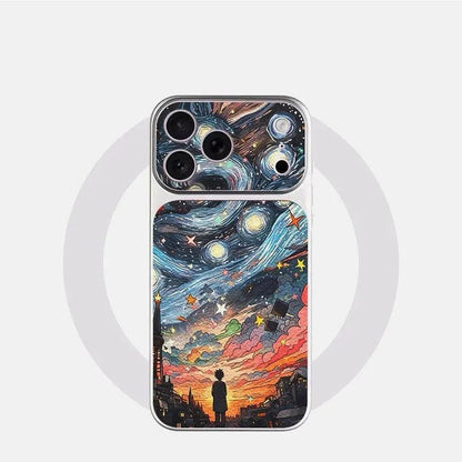 Oil painting starry sky lambskin iPhone case