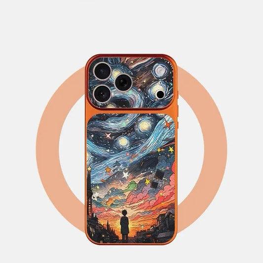 Oil painting starry sky lambskin iPhone case