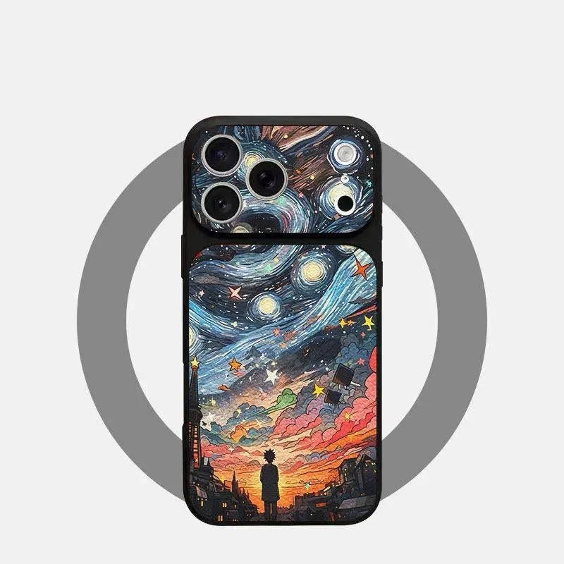 Oil painting starry sky lambskin iPhone case