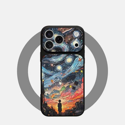Oil painting starry sky lambskin iPhone case