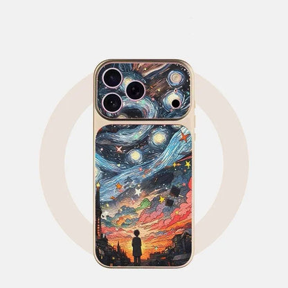 Oil painting starry sky lambskin iPhone case