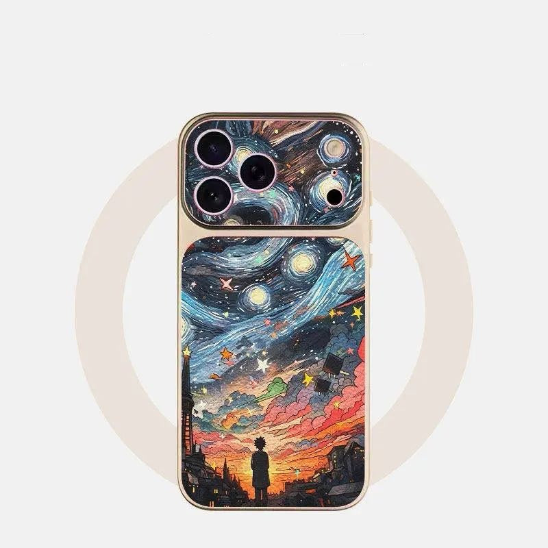 Oil painting starry sky lambskin iPhone case
