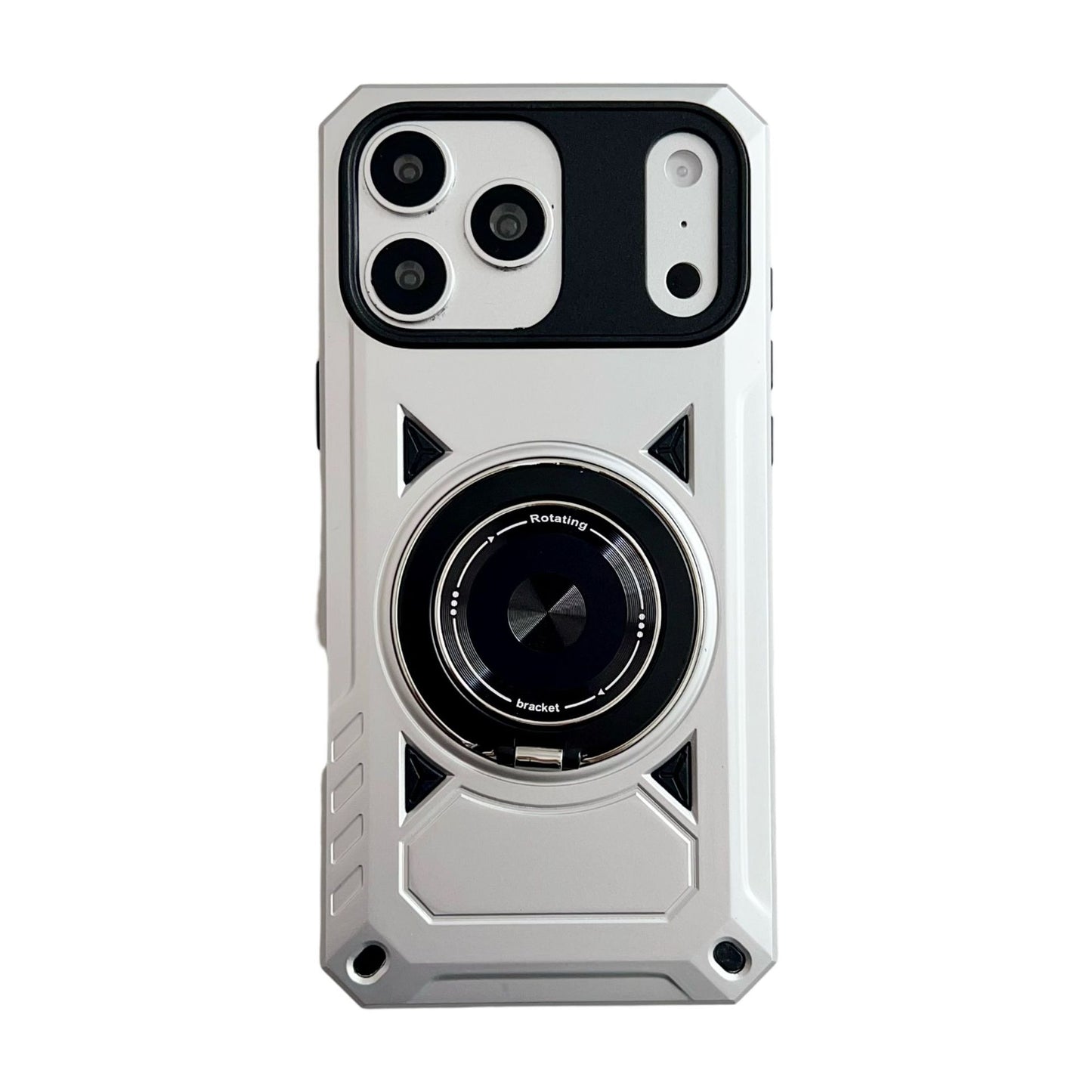 Mecha-inspired swivel ring holder magnetic Apple phone case