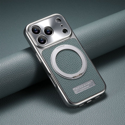 Lychee-patterned magnetic rotating stand electroplated Apple phone case