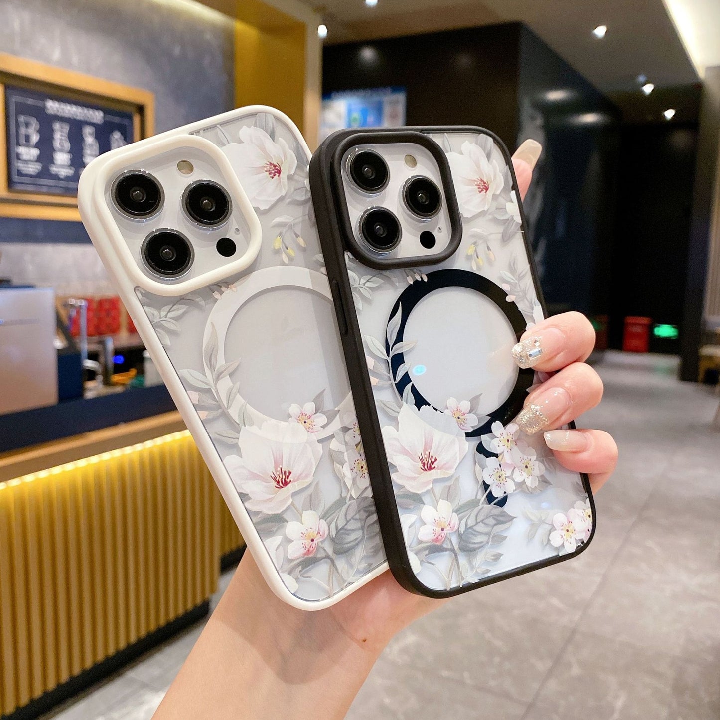Floral Pattern Acrylic Magnetic Apple Phone Case