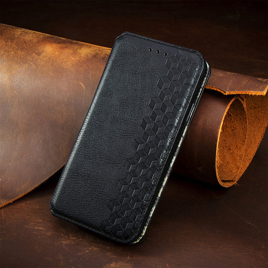 Diamond-shaped flip leather case with magnetic attachment for Samsung phones
