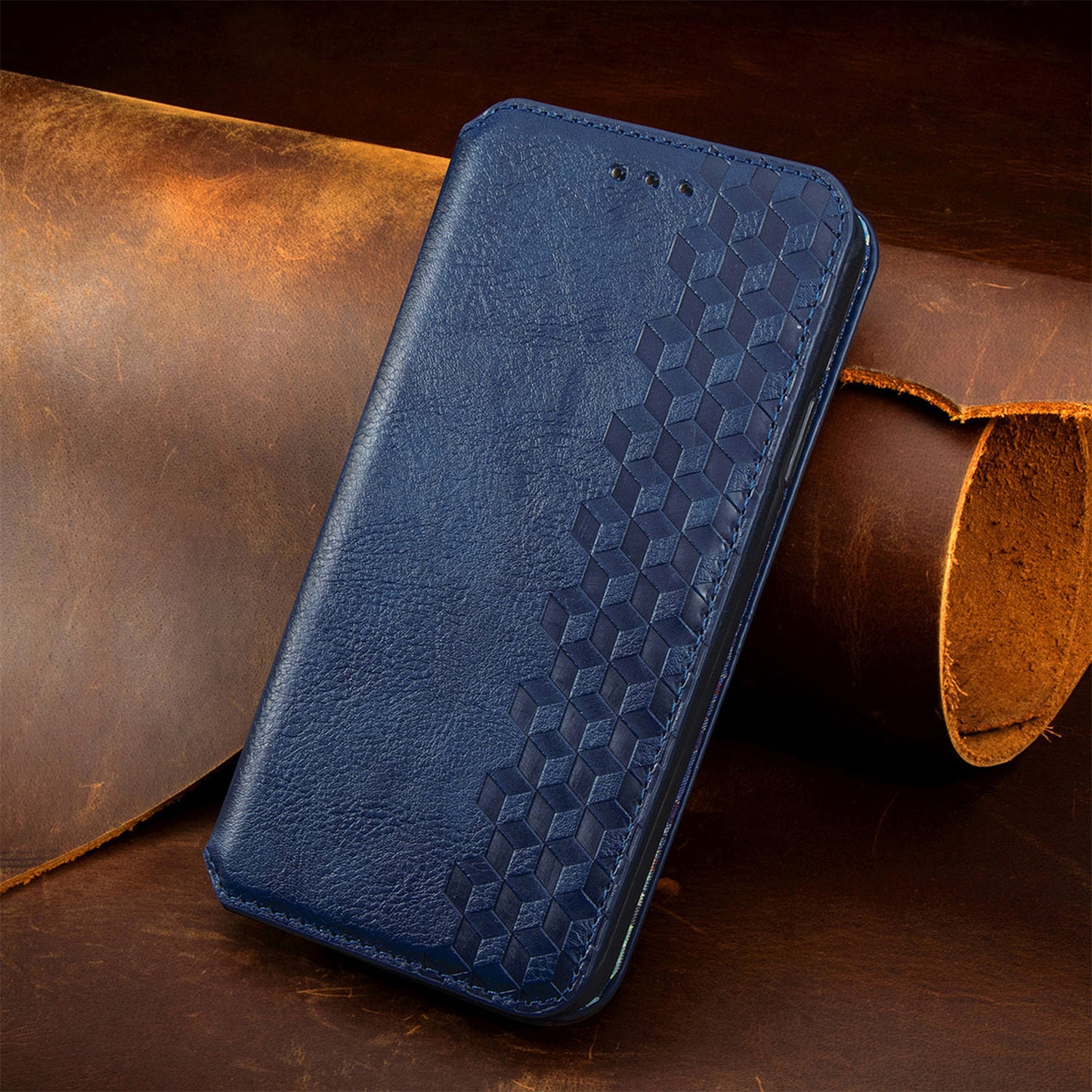 Diamond-shaped flip leather case with magnetic attachment for Samsung phones