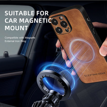 Skin-friendly cowhide textured magnetic Apple phone case