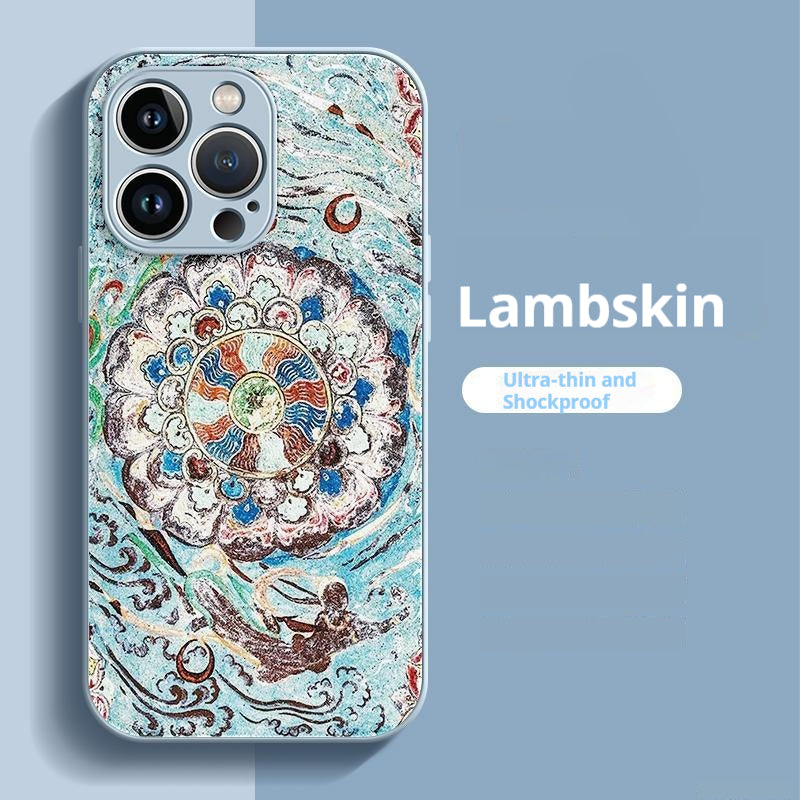 Ethnic style lambskin anti-drop Apple phone case