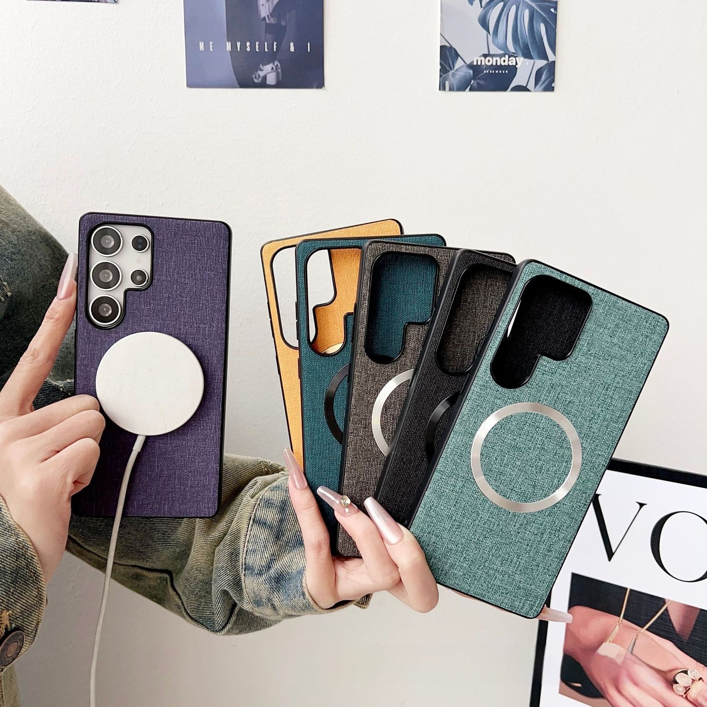 Solid color fabric magnetic Samsung phone case