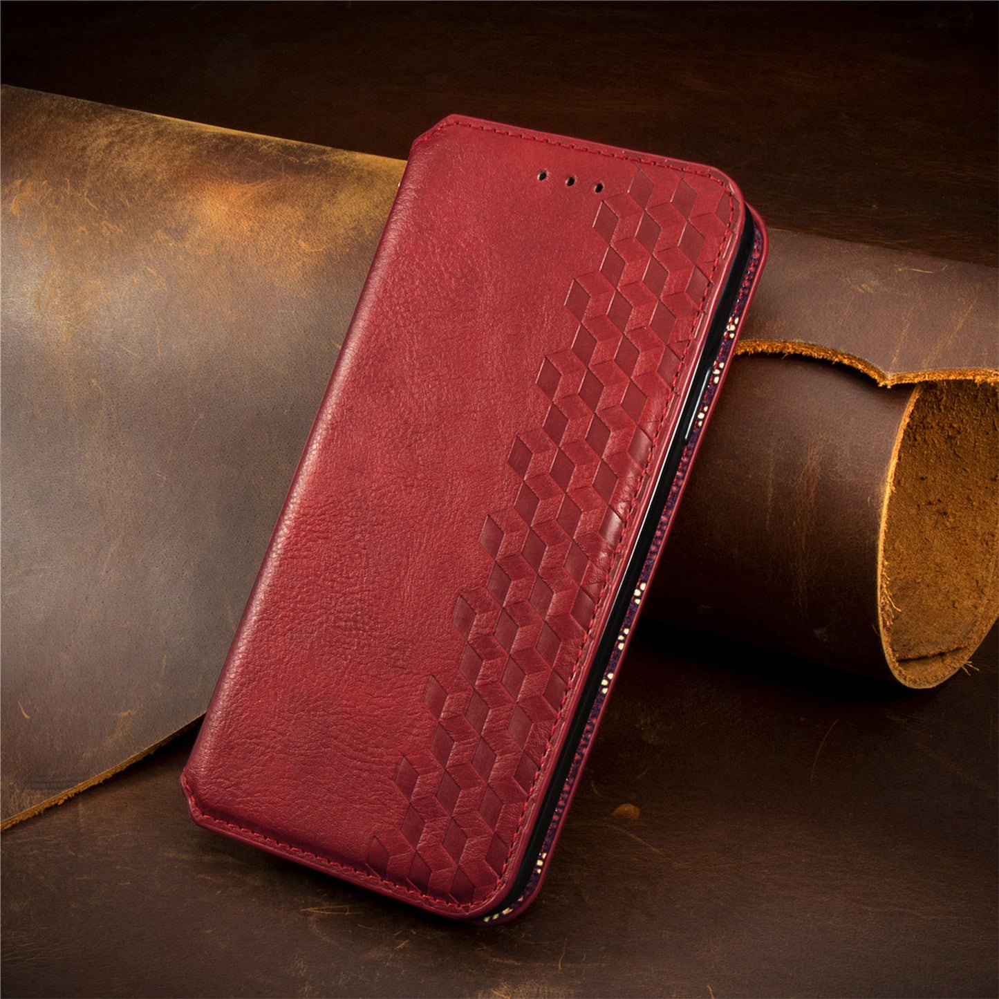 Diamond-shaped flip leather case with magnetic attachment for Samsung phones
