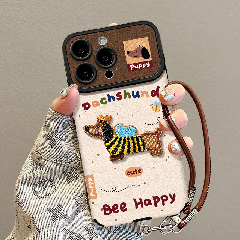 Embroidered Dog Leather Patch iPhone Case