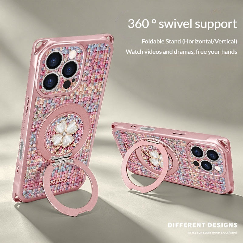 Lucky four-leaf clover rotating stand Apple phone case