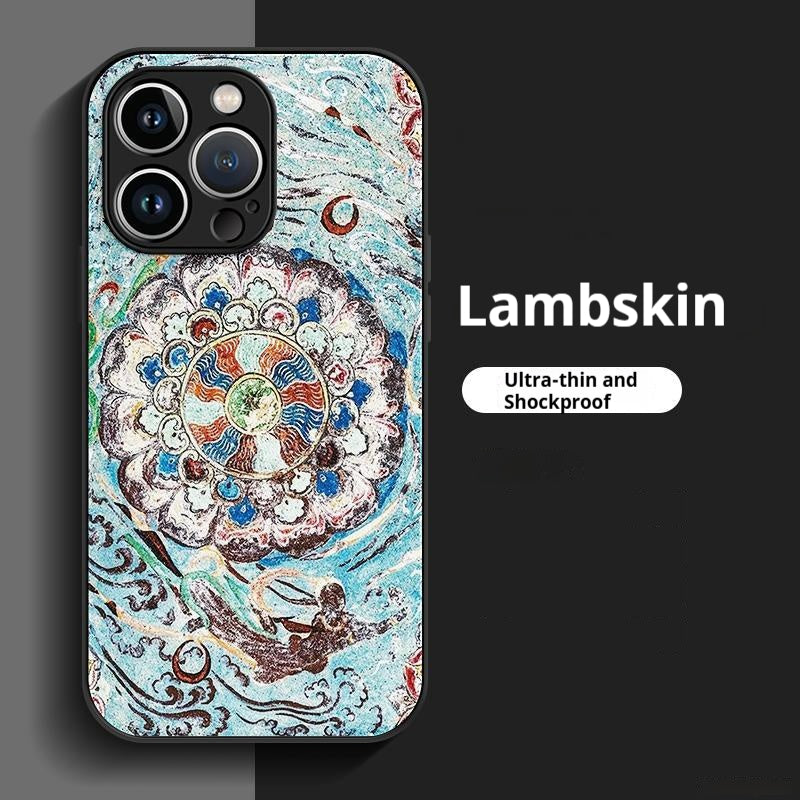 Ethnic style lambskin anti-drop Apple phone case