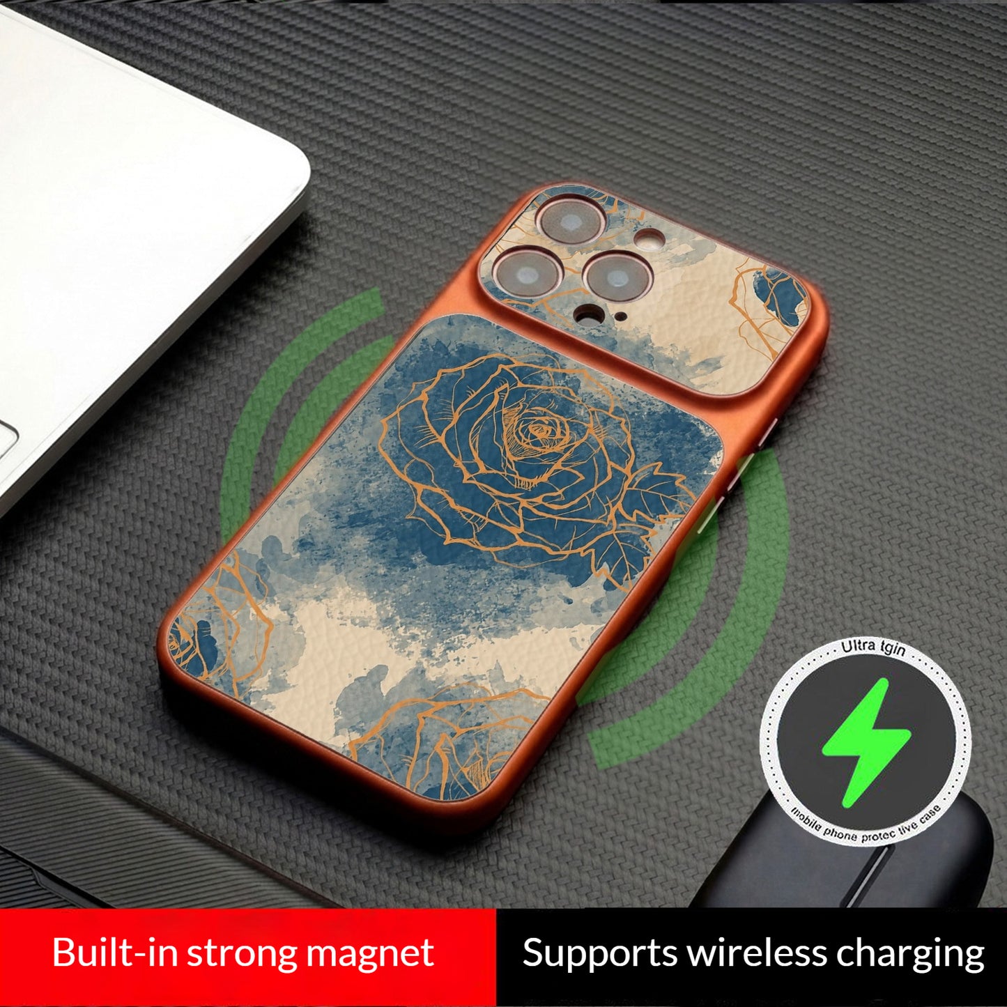 Ink-splashed rose magnetic Apple phone case
