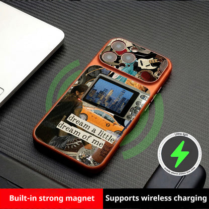 Retro patchwork leather magnetic Apple phone case