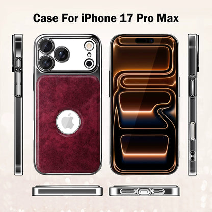 Electroplated frame leather texture exposed logo Apple phone case