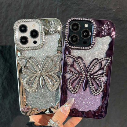 Electroplated glitter rhinestone butterfly Apple phone case