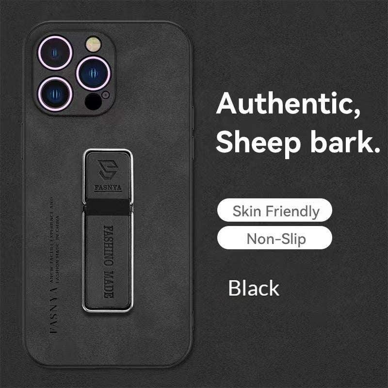 Lambskin magnetic stand Apple phone case