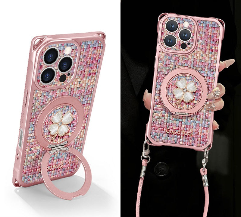 Lucky four-leaf clover rotating stand Apple phone case
