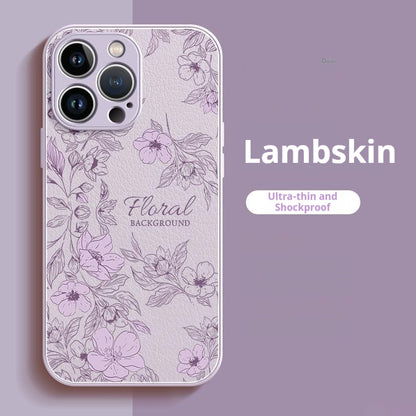 Camellia Pattern Lambskin Apple Phone Case