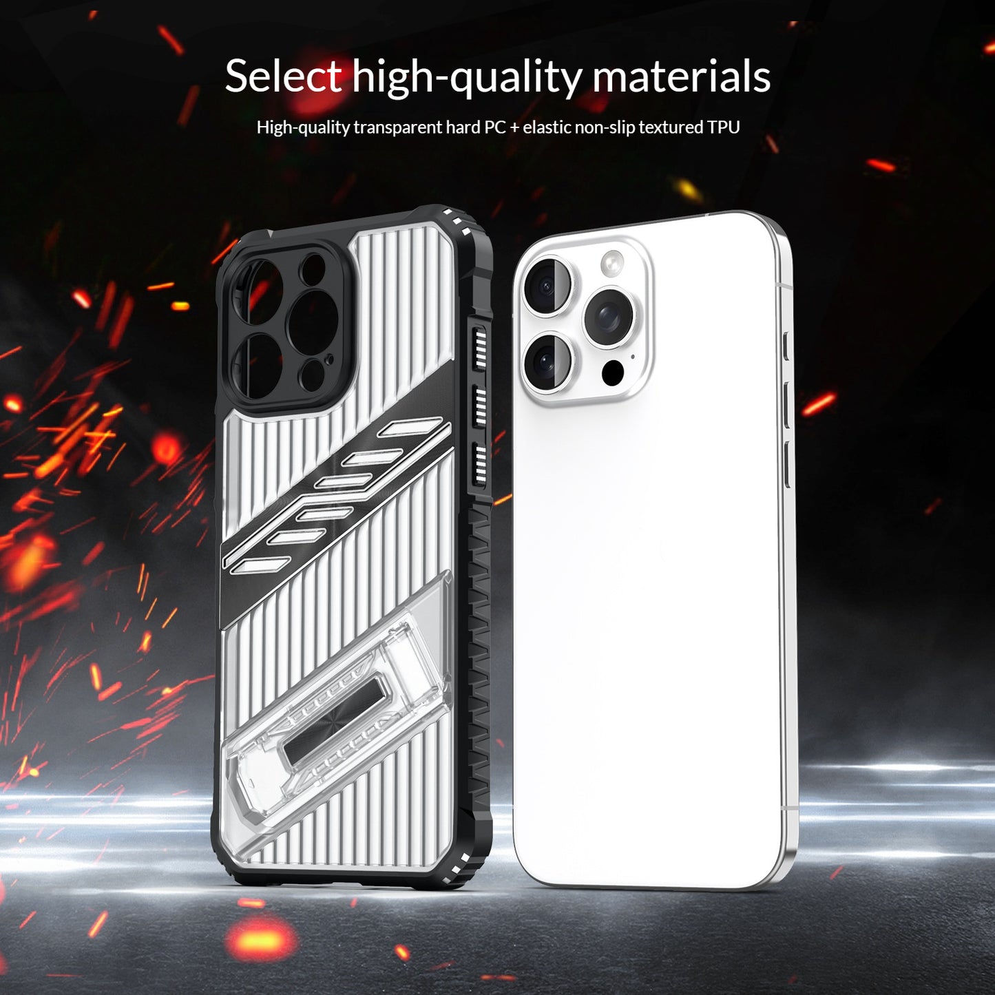 Transparent striped back panel invisible stand Apple phone case