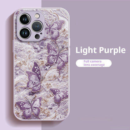Embroidered butterfly lambskin shockproof Apple phone case
