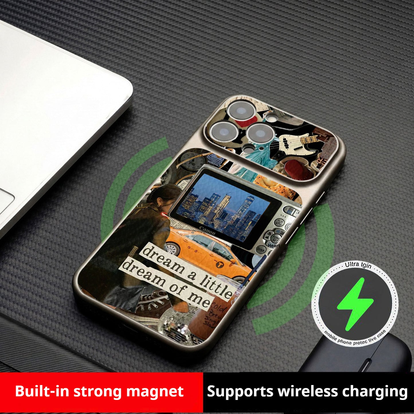 Retro patchwork leather magnetic Apple phone case