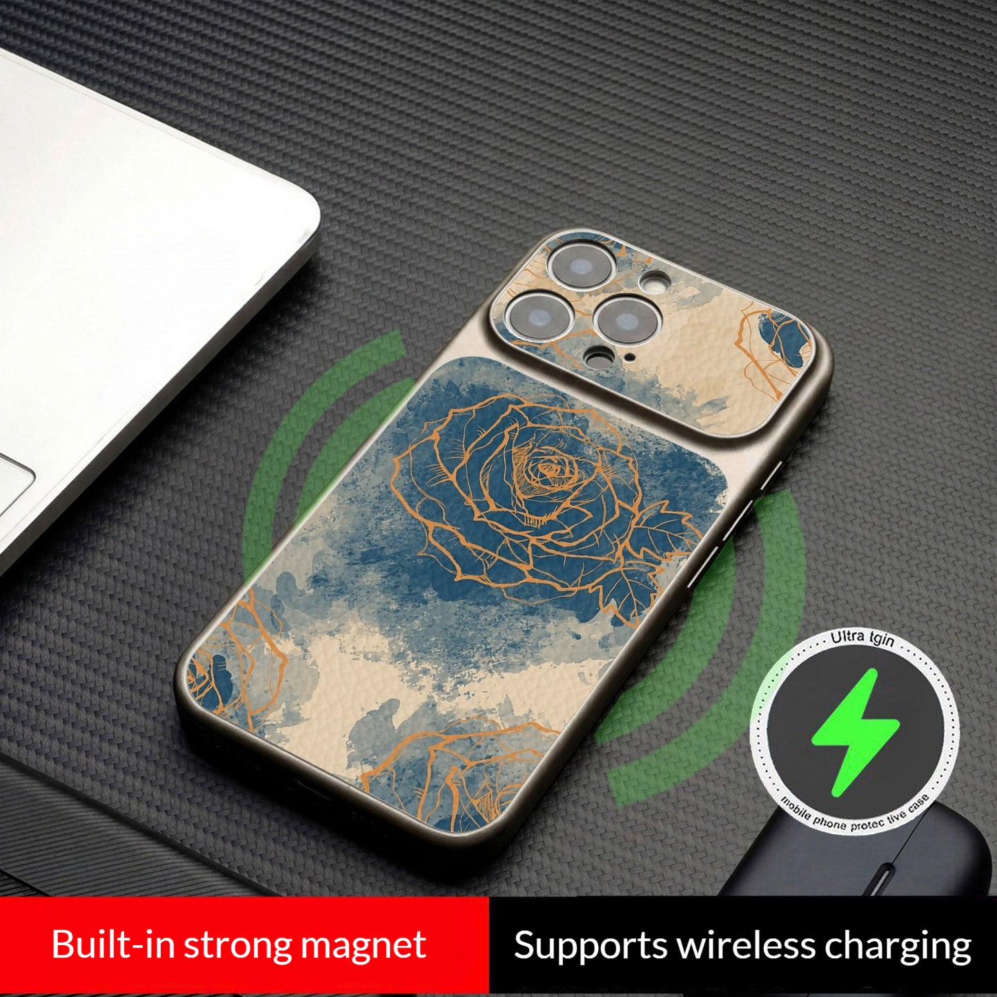 Ink-splashed rose magnetic Apple phone case