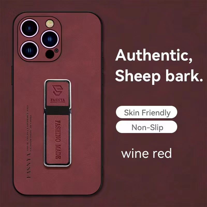 Lambskin magnetic stand Apple phone case