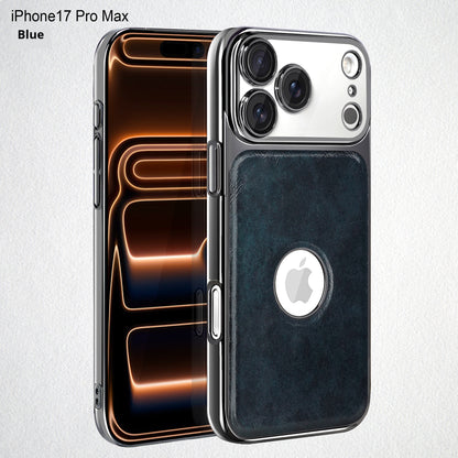 Electroplated frame leather texture exposed logo Apple phone case