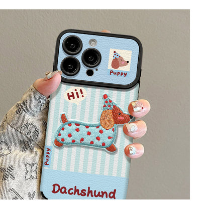 Embroidered Dog Leather Patch iPhone Case