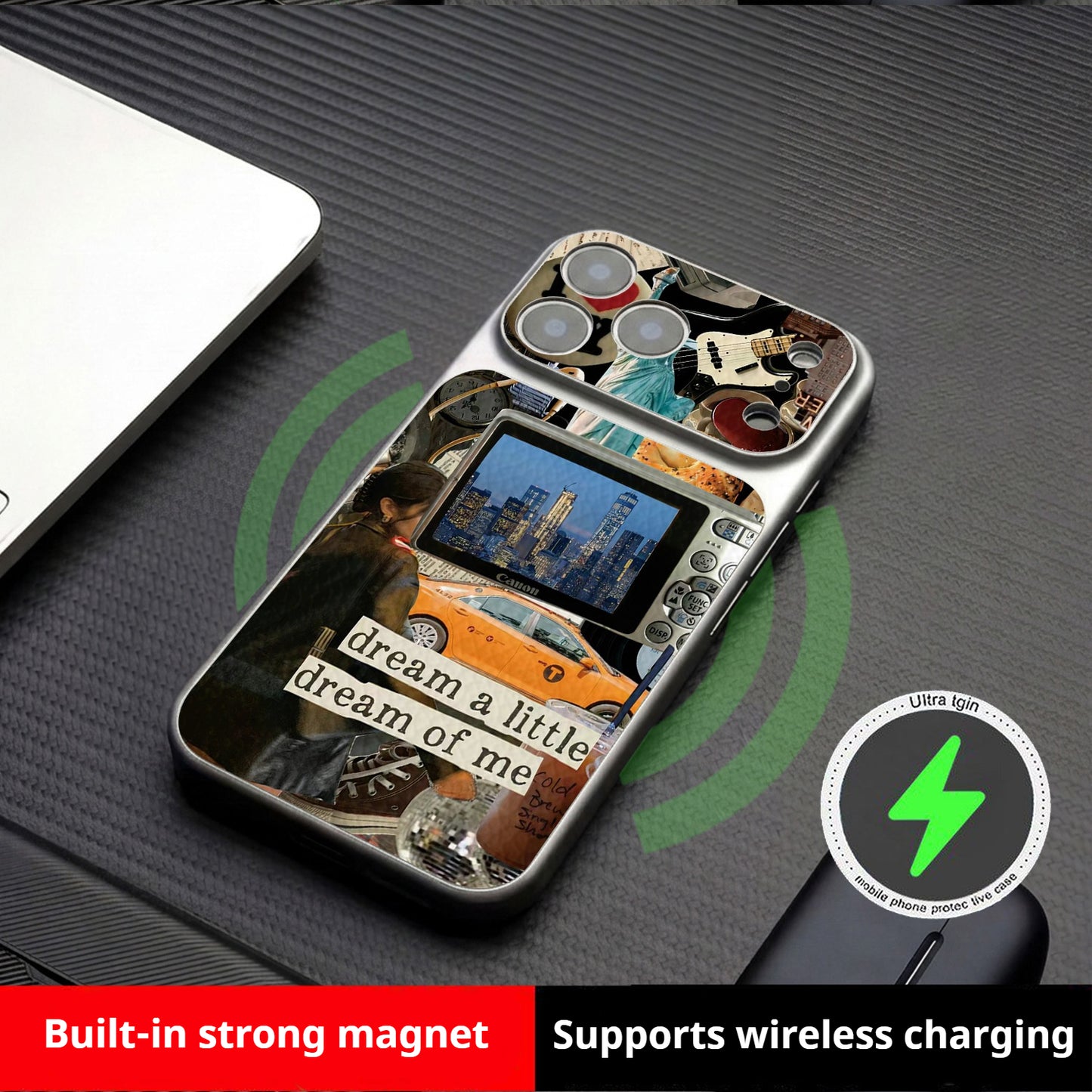 Retro patchwork leather magnetic Apple phone case