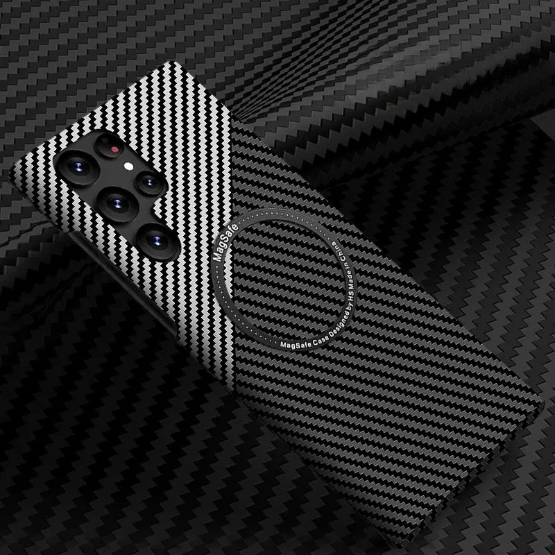 Color-blocked carbon fiber magnetic Samsung phone case