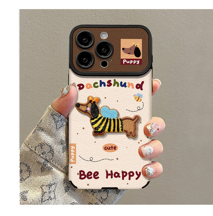 Embroidered Dog Leather Patch iPhone Case