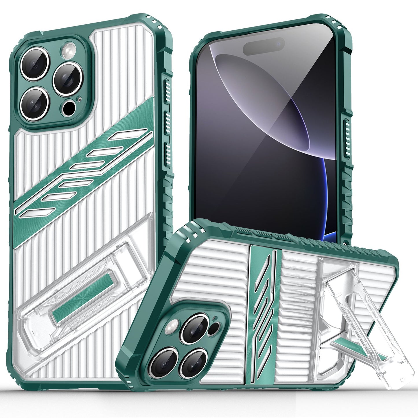 Transparent striped back panel invisible stand Apple phone case