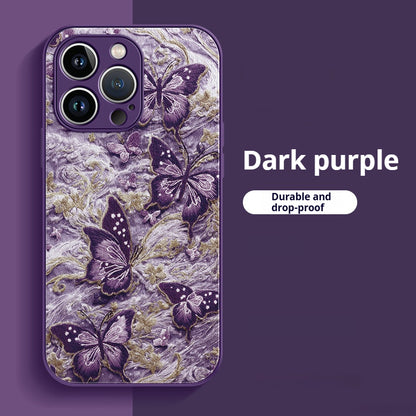Embroidered butterfly lambskin shockproof Apple phone case