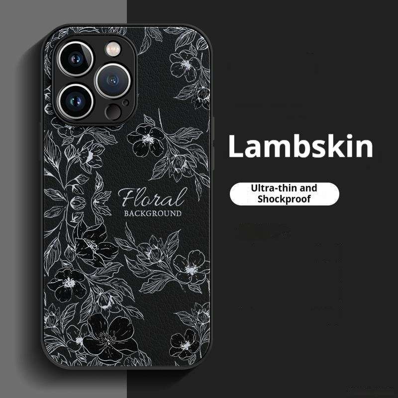 Camellia Pattern Lambskin Apple Phone Case