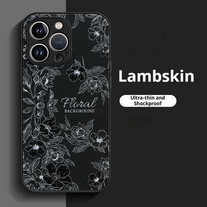 Camellia Pattern Lambskin Apple Phone Case